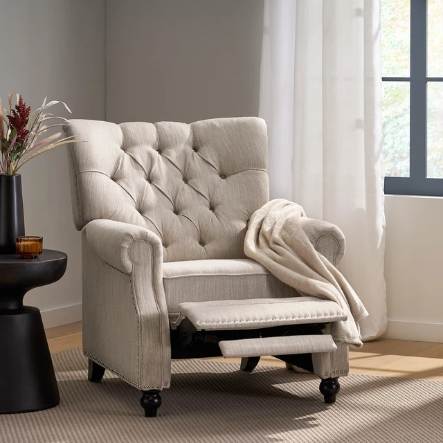Alt view image 7 of 7 - Button Tuffted Heavy Duty Manual Reclining Sofa, Theater Seating Pushback Recliner Chair Armchair Push Back Recliner