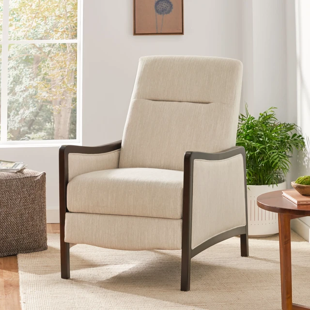 Alt view image 6 of 7 - Fabric Recliner Chair Mid-Century Recliner Pushback Single Sofa with Thicker Seat Cushion Upholstered Sofa with Wooden