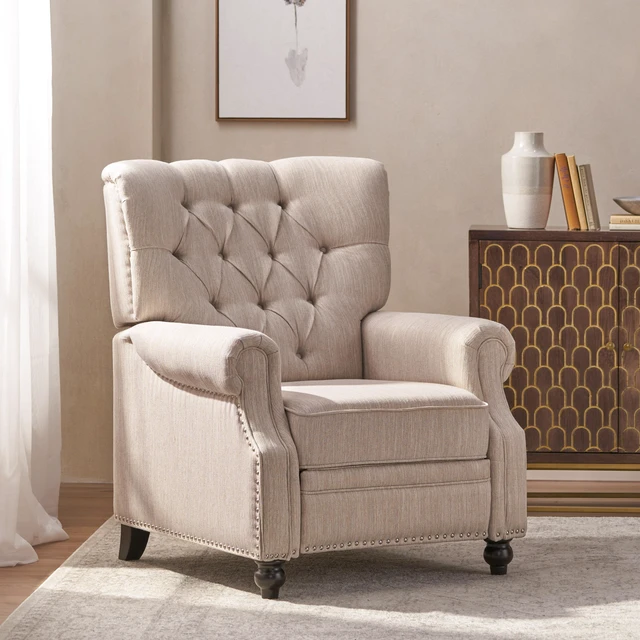 Alt view image 4 of 7 - Button Tuffted Heavy Duty Manual Reclining Sofa, Theater Seating Pushback Recliner Chair Armchair Push Back Recliner