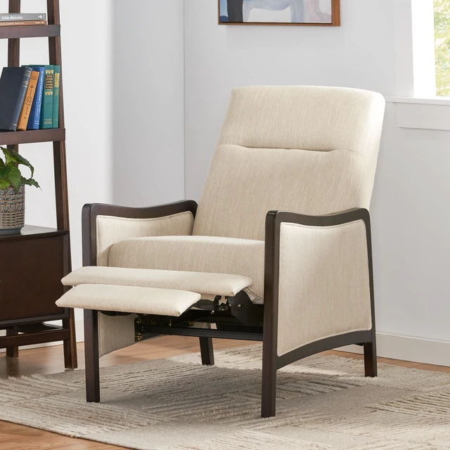 Alt view image 5 of 7 - Fabric Recliner Chair Mid-Century Recliner Pushback Single Sofa with Thicker Seat Cushion Upholstered Sofa with Wooden