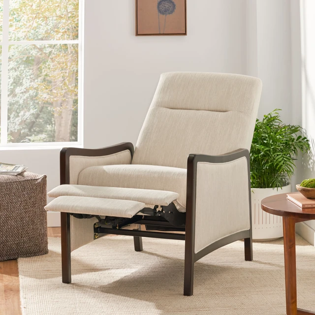 Alt view image 7 of 7 - Fabric Recliner Chair Mid-Century Recliner Pushback Single Sofa with Thicker Seat Cushion Upholstered Sofa with Wooden
