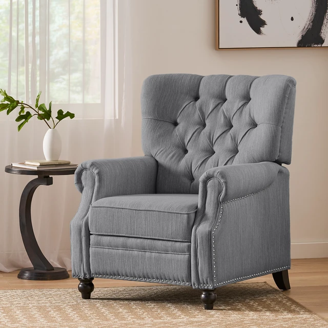 Main image of Button Tuffted Heavy Duty Manual Reclining Sofa, Theater Seating Pushback Recliner Chair Armchair Push Back Recliner