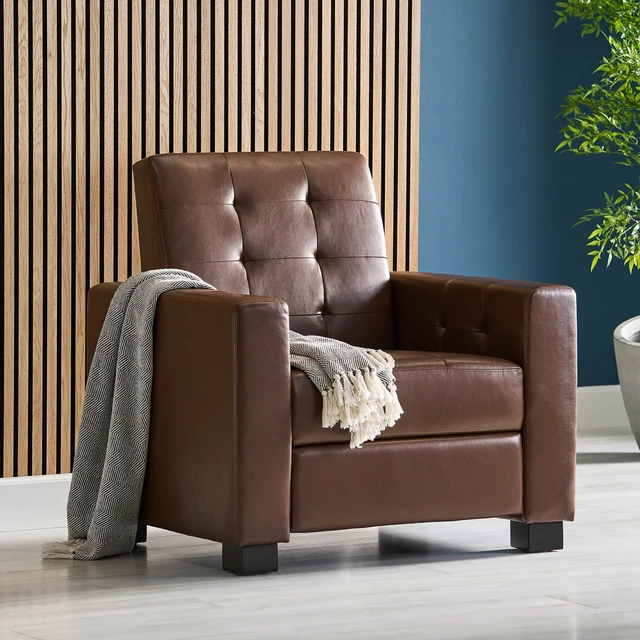Alt view image 4 of 7 - Recliner Chair, Dark Brown, PU, Recliners Massage Chairs