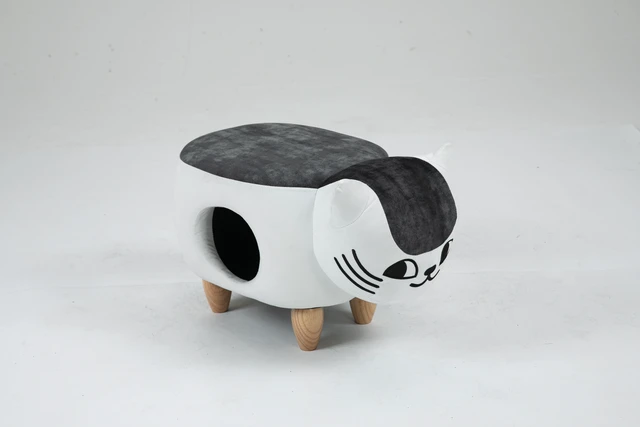 Alt view image 7 of 7 - Caroline the Cat Ottoman, White Gray, Microfiber