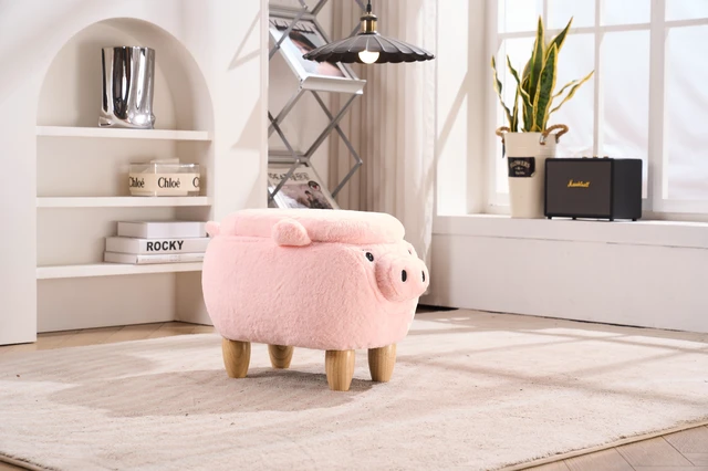 Alt view image 7 of 7 - Patty the Pig Storage Ottoman, Pink, Faux Fur
