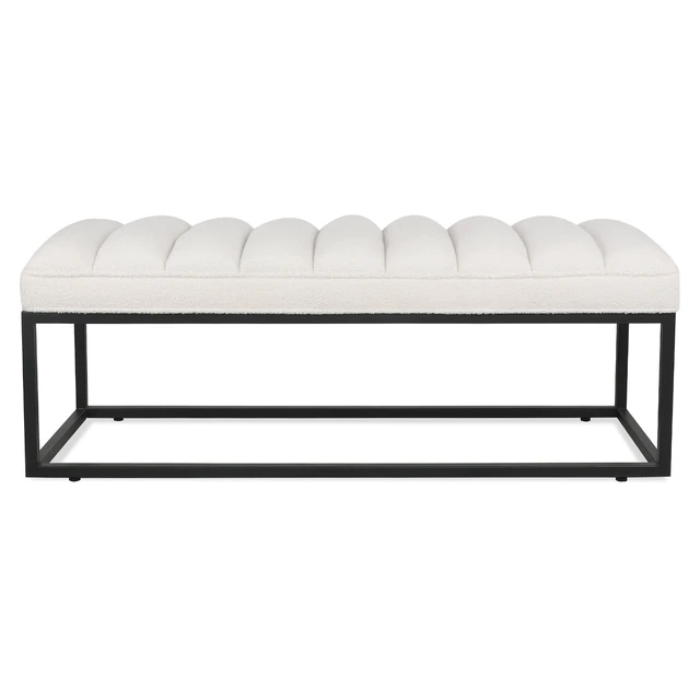 Alt view image 4 of 7 - Metal Base Upholstered Bench for Entryway, White, Velvet, Ottomans
