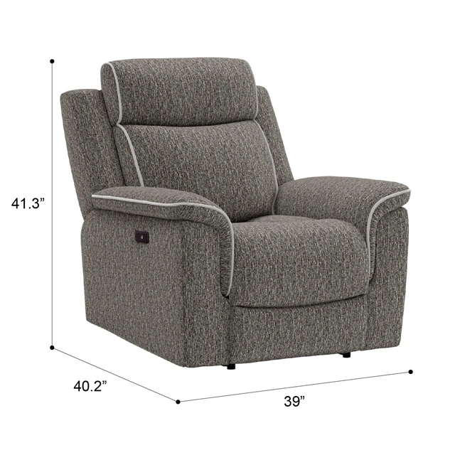 Alt view image 7 of 7 - Zero-Gravity Power Recliner in Speckled, Gray, Fabric, Recliners Massage Chairs