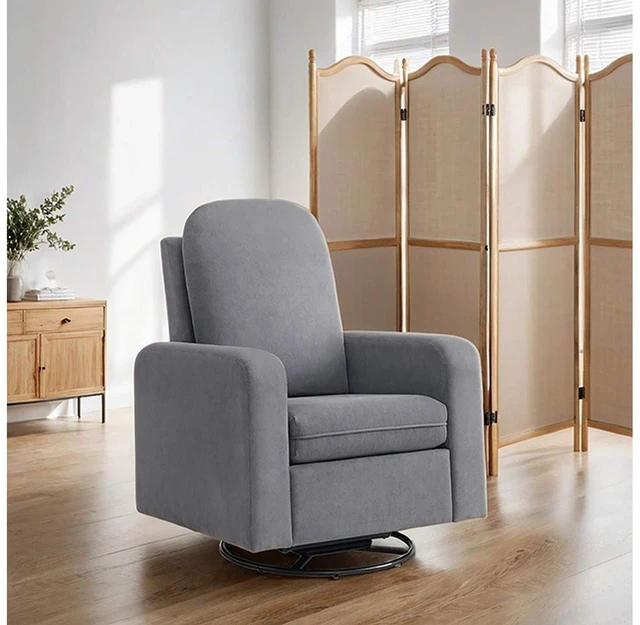 Alt view image 4 of 6 - Glider Swivel Chair Box Seat Cushion Solid Rubberwood Living 1 pc, Dark Gray, Fabric, Metal and Rubber Wood, Recliners