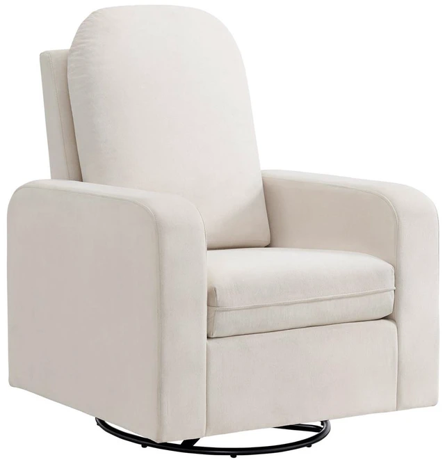 Alt view image 2 of 6 - Glider Swivel Chair Box Seat Cushion Solid Rubberwood Living 1 pc, White, Fabric, Metal and Rubber Wood, Recliners
