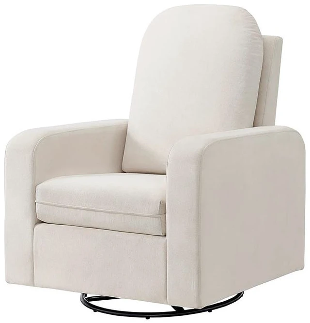Alt view image 3 of 6 - Glider Swivel Chair Box Seat Cushion Solid Rubberwood Living 1 pc, White, Fabric, Metal and Rubber Wood, Recliners