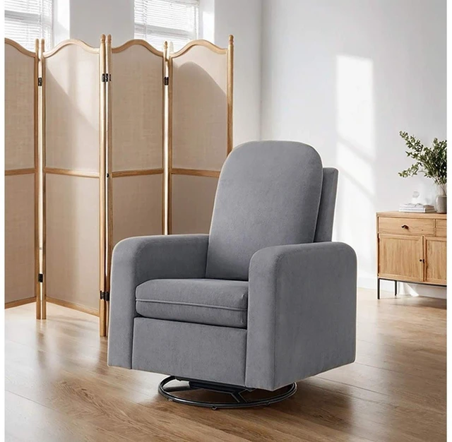 Alt view image 5 of 6 - Glider Swivel Chair Box Seat Cushion Solid Rubberwood Living 1 pc, Dark Gray, Fabric, Metal and Rubber Wood, Recliners