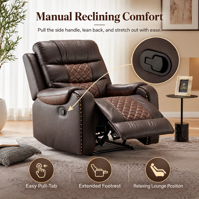 Alt view image 5 of 7 - Heated Massage Recliner with Remote Control, Featuring Manual Adjustment, Brown, Faux Leather, Recliners Massage Chairs