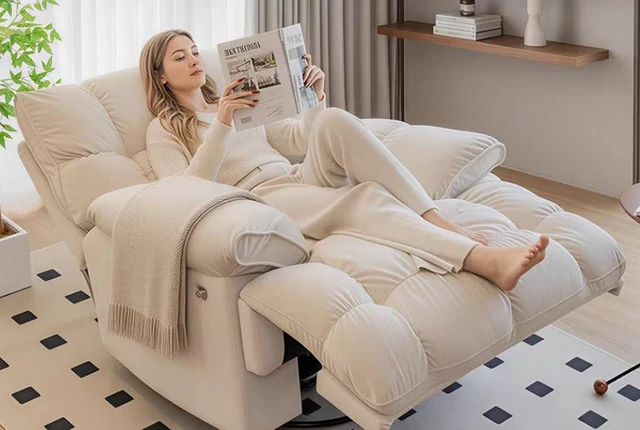 Alt view image 2 of 6 - Manual Reclining Rocking Swiveling, Off White, Metal and Snowflake Velvet Fabric, Recliners Massage Chairs