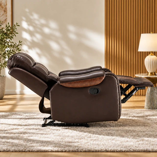 Alt view image 3 of 7 - Heated Massage Recliner with Remote Control, Featuring Manual Adjustment, Brown, Faux Leather, Recliners Massage Chairs