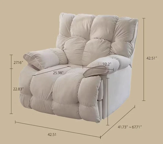 Alt view image 5 of 6 - Manual Reclining Rocking Swiveling, Off White, Metal and Snowflake Velvet Fabric, Recliners Massage Chairs