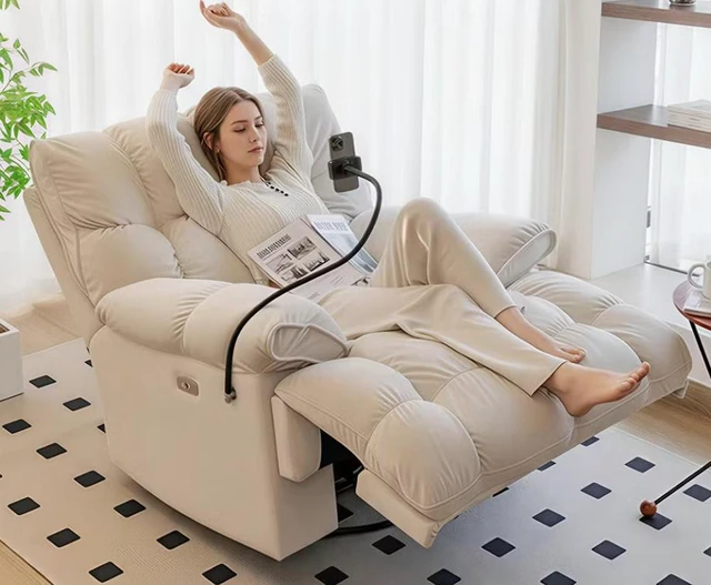 Alt view image 4 of 6 - Manual Reclining Rocking Swiveling, Off White, Metal and Snowflake Velvet Fabric, Recliners Massage Chairs