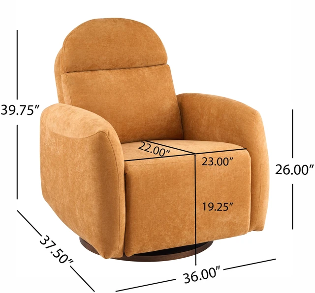 Alt view image 7 of 7 - Degree Swivel Glider Chair for Living, Manual Recliner Armchair with Round Wooden Base Overstuffed Glider Chair