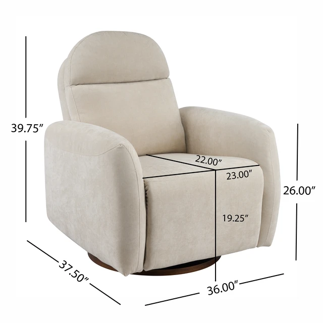 Alt view image 7 of 7 - Degree Swivel Glider Chair for Living, Manual Recliner Armchair with Round Wooden Base Overstuffed Glider Chair, Beige