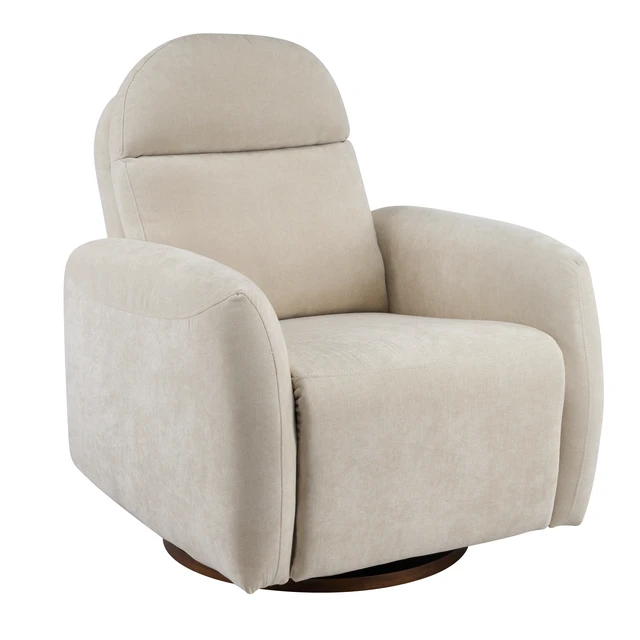 Alt view image 2 of 7 - Degree Swivel Glider Chair for Living, Manual Recliner Armchair with Round Wooden Base Overstuffed Glider Chair, Beige