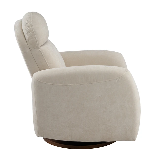 Alt view image 3 of 7 - Degree Swivel Glider Chair for Living, Manual Recliner Armchair with Round Wooden Base Overstuffed Glider Chair, Beige