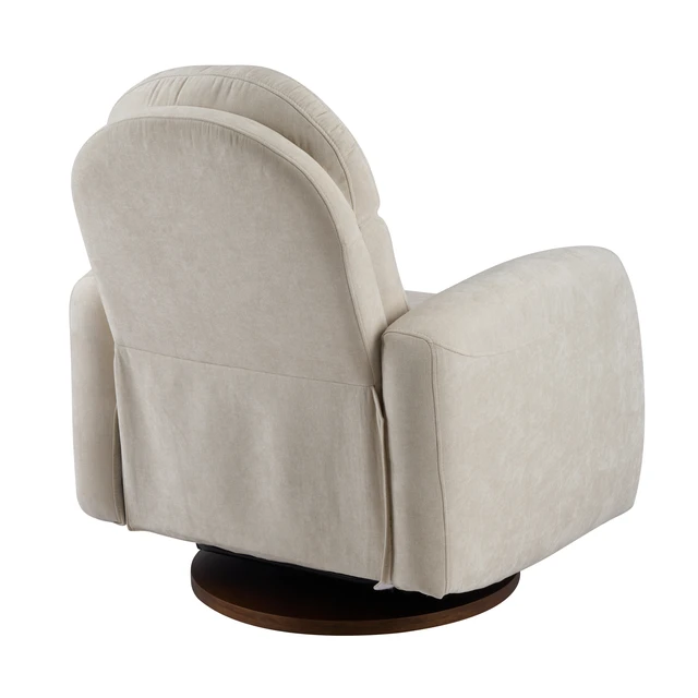 Alt view image 4 of 7 - Degree Swivel Glider Chair for Living, Manual Recliner Armchair with Round Wooden Base Overstuffed Glider Chair, Beige