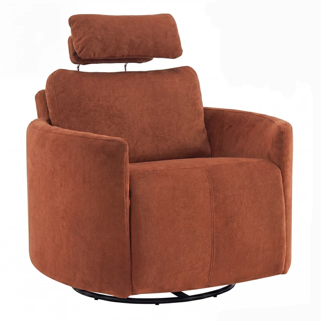 Alt view image 6 of 7 - Manual Swivel Glider Recliner Chair with Adjustable Headrest and Removable Arm Pillows, Degree Rocking Armchair