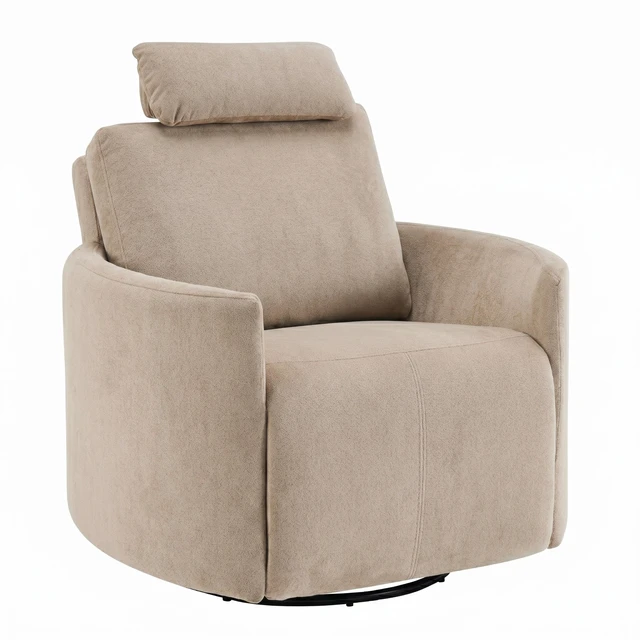 Alt view image 4 of 6 - Manual Swivel Glider Recliner Chair with Adjustable Headrest and Removable Arm Pillows, Degree Rocking Armchair