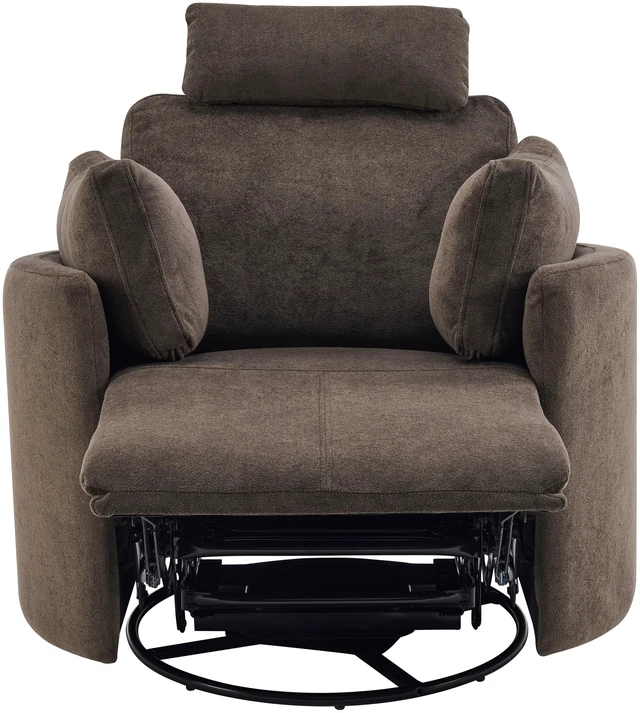 Alt view image 4 of 6 - Manual Swivel Glider Recliner Chair with Adjustable Headrest and Removable Arm Pillows, Degree Rocking Armchair