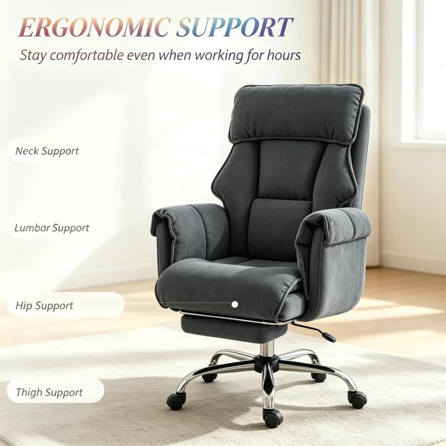 Alt view image 2 of 7 - Executive High-Back Chair, Reclining Computer Desk Chair with Retractable Footrest and Padded Headrest Adjustable Seat