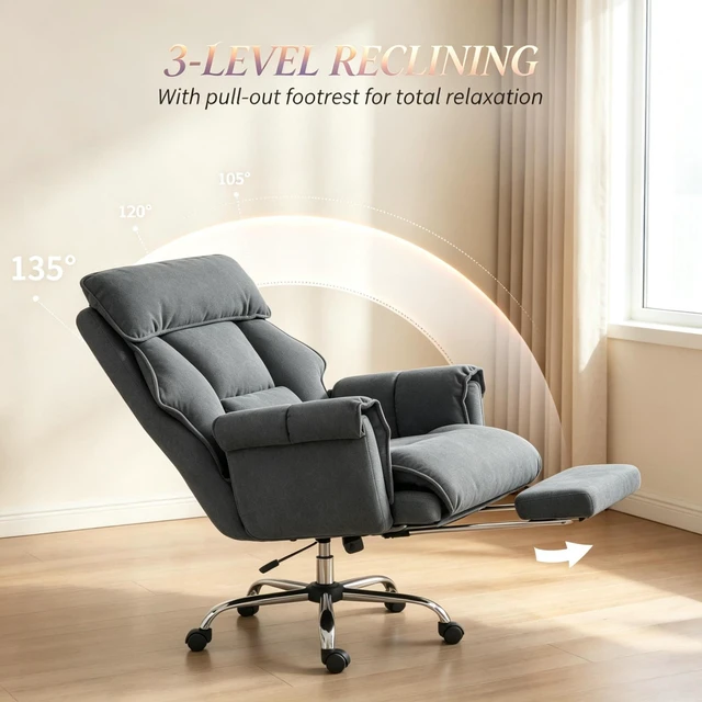 Alt view image 5 of 7 - Executive High-Back Chair, Reclining Computer Desk Chair with Retractable Footrest and Padded Headrest Adjustable Seat