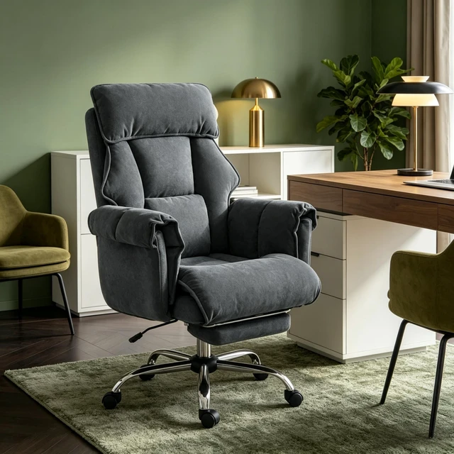 Alt view image 3 of 7 - Executive High-Back Chair, Reclining Computer Desk Chair with Retractable Footrest and Padded Headrest Adjustable Seat