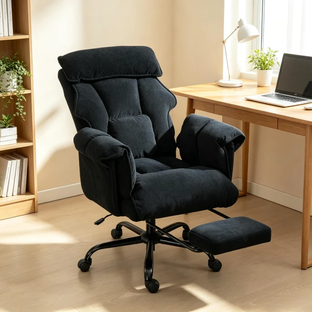 Alt view image 2 of 7 - Chair, Reclining Computer Desk Chair with Retractable Footrest and Padded Headrest Executive High-Back Adjustable Seat
