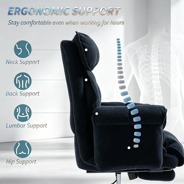 Alt view image 3 of 7 - Chair, Reclining Computer Desk Chair with Retractable Footrest and Padded Headrest Executive High-Back Adjustable Seat