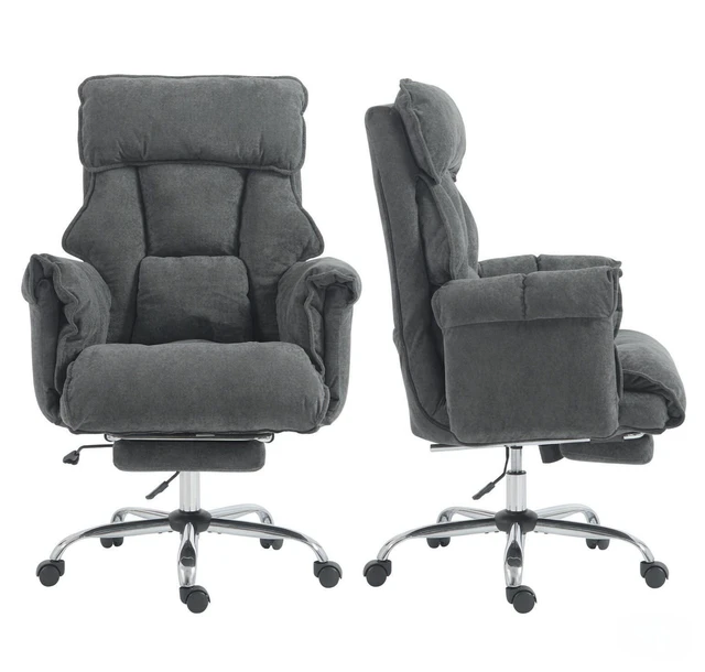 Alt view image 7 of 7 - Executive High-Back Chair, Reclining Computer Desk Chair with Retractable Footrest and Padded Headrest Adjustable Seat