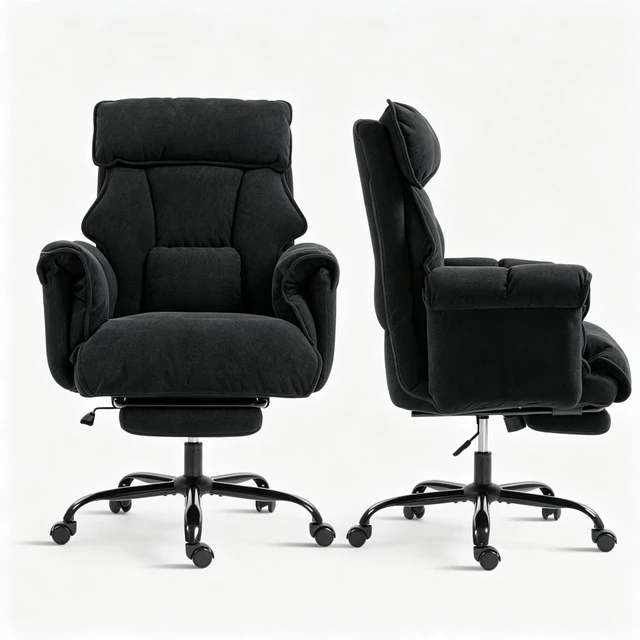 Alt view image 4 of 7 - Chair, Reclining Computer Desk Chair with Retractable Footrest and Padded Headrest Executive High-Back Adjustable Seat