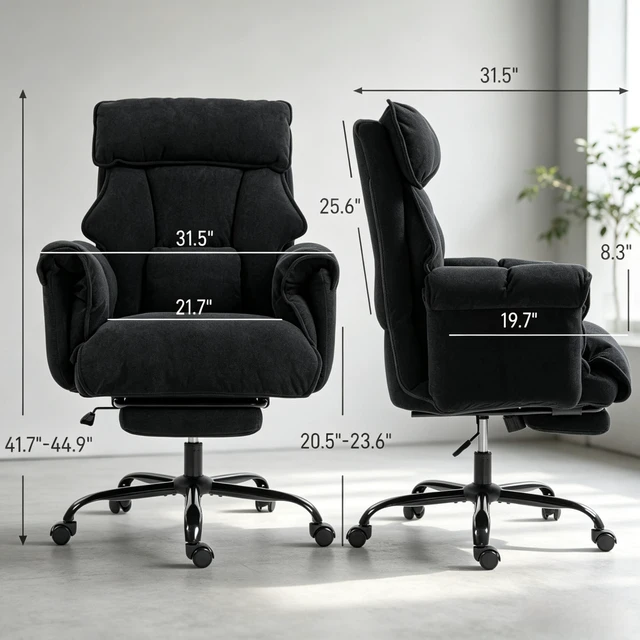 Alt view image 5 of 7 - Chair, Reclining Computer Desk Chair with Retractable Footrest and Padded Headrest Executive High-Back Adjustable Seat