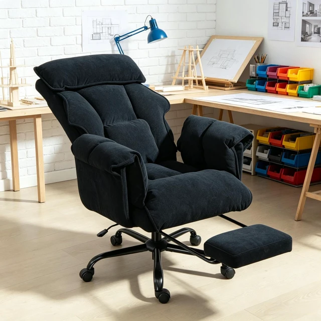 Alt view image 6 of 7 - Chair, Reclining Computer Desk Chair with Retractable Footrest and Padded Headrest Executive High-Back Adjustable Seat