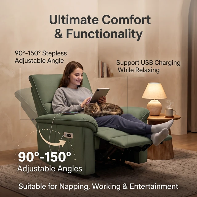 Alt view image 2 of 7 - Wall Hugger Recliner, Zero Wall Power Recliner Chair Electric for Living Fabric Reclining Armchair for Small Space