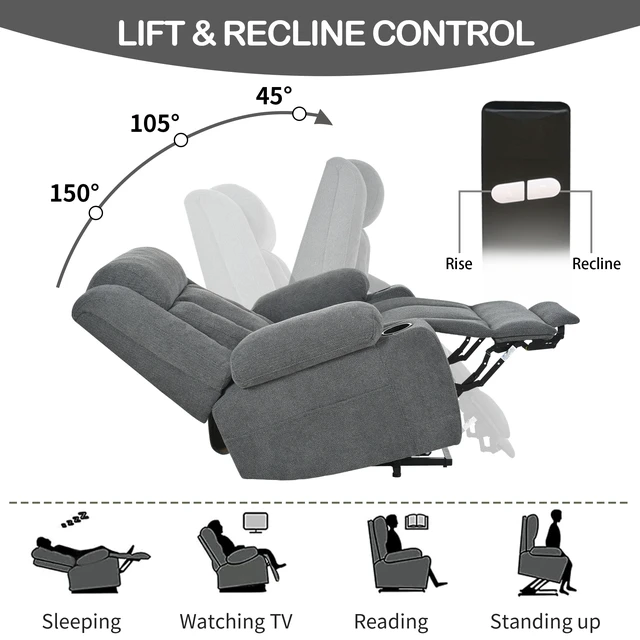 Alt view image 6 of 7 - Power Lift Recliner Chair for Elderly, Fabric Lift Chairs for Living Extended Footrest Single Sofa Theater Seat
