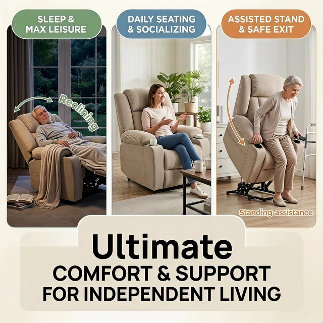 Alt view image 2 of 6 - Power Lift Recliner Chair for Elderly, Fabric Lift Chairs for Living Extended Footrest Single Sofa Theater Seat