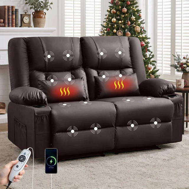 Main image of Recliner Loveseat with Massage and Heating for Living, Love Seat Manual Recliner with Cup Holders Side Pocket