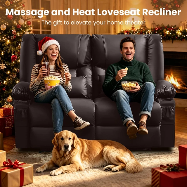Alt view image 5 of 7 - Recliner Loveseat with Massage and Heating for Living, Love Seat Manual Recliner with Cup Holders Side Pocket