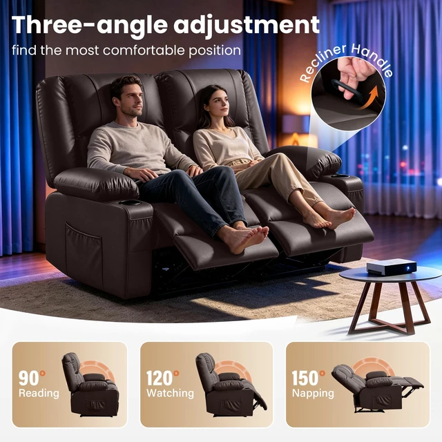 Alt view image 6 of 7 - Recliner Loveseat with Massage and Heating for Living, Love Seat Manual Recliner with Cup Holders Side Pocket