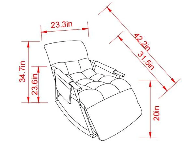 Alt view image 4 of 7 - Upholstered Folding Rocking Lounge Chair with Adjustable Back, Footrest and Side Pockets Living, Blue, Velvet