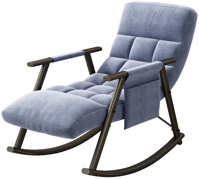 Alt view image 2 of 7 - Upholstered Folding Rocking Lounge Chair with Adjustable Back, Footrest and Side Pockets Living, Blue, Velvet
