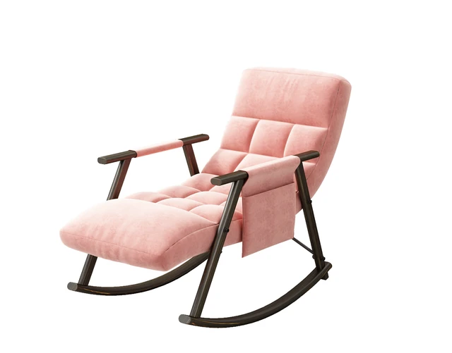 Alt view image 3 of 7 - Folding Upholstered Rocking Chair, Adjustable High-Back Lounge Rocker with Footrest and Side Pockets for Living, Pink