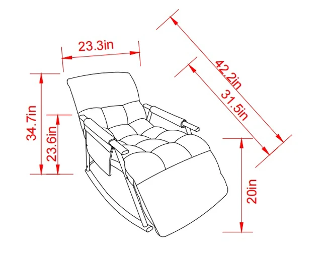 Alt view image 6 of 7 - Folding Upholstered Rocking Chair, Adjustable High-Back Lounge Rocker with Footrest and Side Pockets for Living, Pink