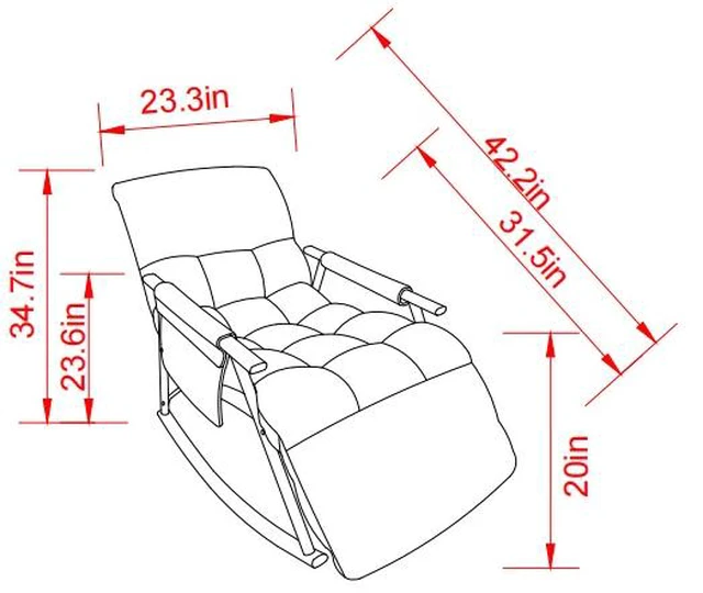 Alt view image 3 of 7 - Upholstered Folding Rocking Chair, Casual Lounge Rocker with Adjustable High Back and Footrest Side Pockets for Living