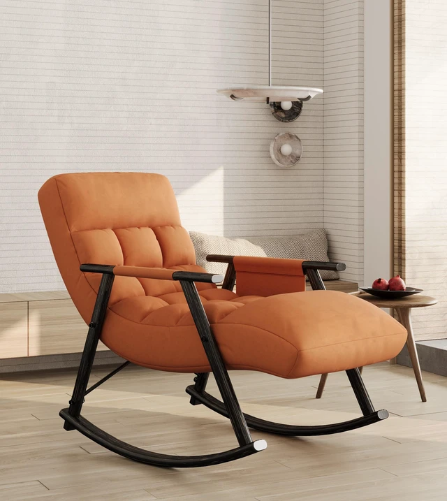 Alt view image 2 of 7 - Upholstered Folding Rocking Chair, Casual Lounge Rocker with Adjustable High Back and Footrest Side Pockets for Living