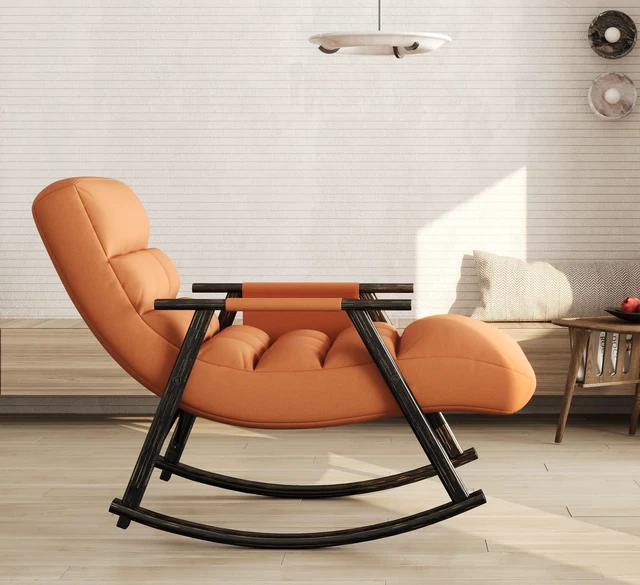 Alt view image 6 of 7 - Upholstered Folding Rocking Chair, Casual Lounge Rocker with Adjustable High Back and Footrest Side Pockets for Living